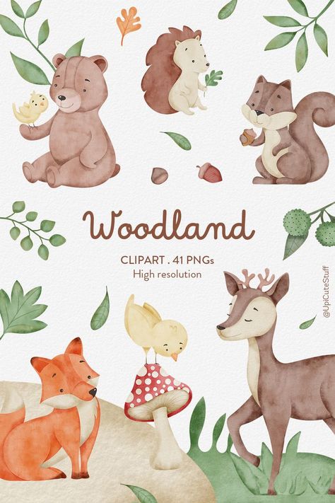 This adorable set of woodland animals and autumn elements is ideal for creating perfect invitations, to use in party and baby shower decorations or even to decorate the little ones' room. You can also use these cliparts in posters, labels, stickers, packaging, scrapbooking and much more. #woodlandanimals #forestanimals #woodlandclipart #forestclipart #kitdigital #autumnclipart #fallclipart🦊 Community Clipart, Autumn Elements, Wild Animals Vector, Woodland Clipart, Stickers Packaging, Autumn Clipart, Printable Nursery Art, Animal Silhouette, Nursery Printables