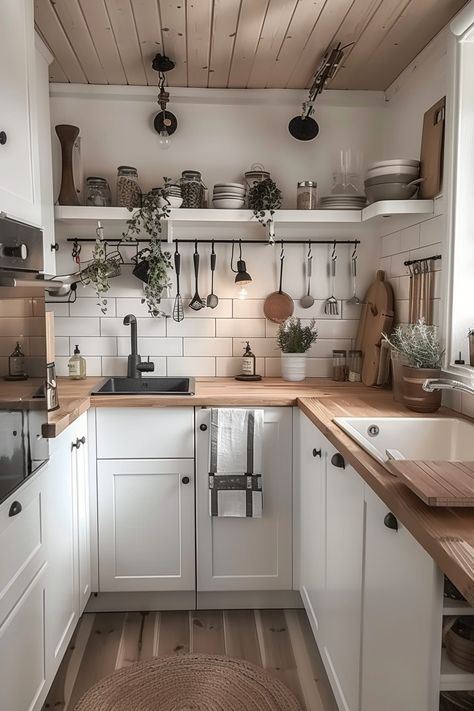 Kitchen Ideas Small Space, Tiny Cottage Kitchen, Cottage Kitchen Ideas, Small Cottage Kitchen, Small Apartment Kitchen, Minimalist Kitchen Design, Tiny Cottage, Tiny House Kitchen, Cottage Kitchens