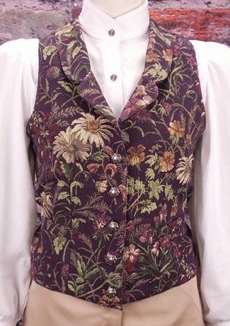 Frontier Classics Lady Sheridan Vest | Wild West Mercantile Floral Vest Outfit, Vest Reference, Vintage Vest Outfit, Cute Vests, Old West Clothing, Cowboy Clothing, Vintage Vests, Flower Vest, Patterned Vest