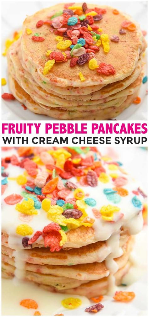 Fruity Pebble Pancakes Recipe - Fun back to school breakfast via @CourtneysSweets