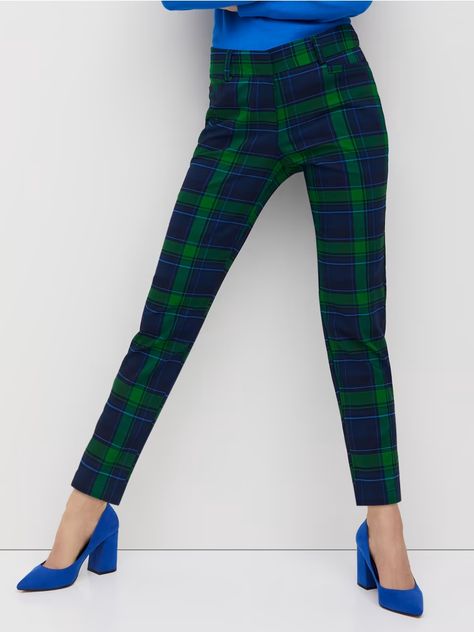 Plaid Modern Slim-Leg Ankle Pant | New York & Company Plaid Pants Outfits, Tartan Plaid Pants, Green Plaid Pants, Kristin Lee, Dress Pants For Women, Checkered Pants, Plaid Pant, Pants Large, Pants Outfits