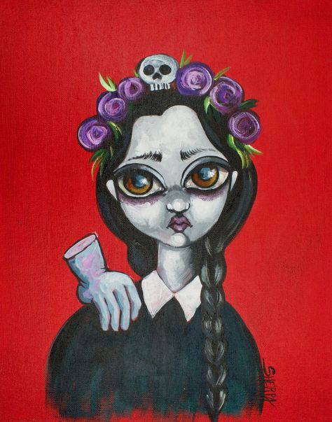 Wednesday Addams The Art Sherpa - Gallery - The Art Sherpa Community | The Art Sherpa Gothic Painting Ideas, Margaret Keane, Art Sherpa, The Art Sherpa, Christmas Paintings On Canvas, Colorful Paintings Acrylic, Big Eyes Art, Social Art, Paint Acrylic