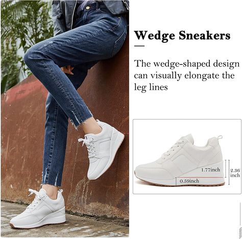 Wedge Sneakers Outfit Dressy, Black Tennis Shoes Outfit, Wedge Sneakers Outfit, Wedge Tennis Shoes, Hidden Wedge Sneakers, White Tennis Shoes, White Wedges, Tennis Fashion, Dressy Fashion