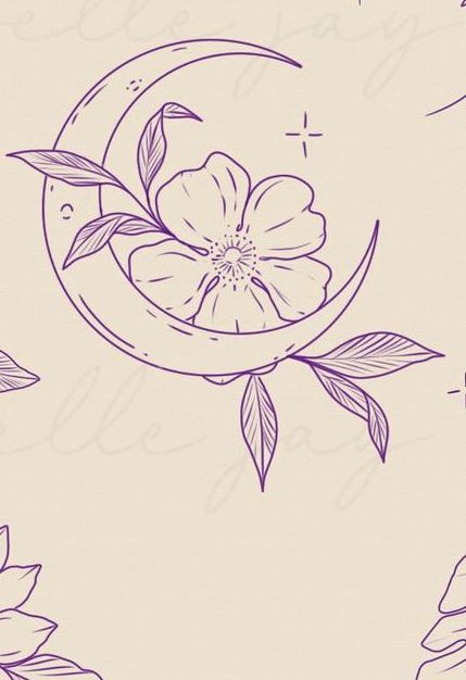 Flower And Stars Tattoo Designs, Moonflower Tattoo Design, Moon And Flowers Tattoo Design, Flowers And Moon Tattoo, Moon Flower Drawing, Moon Tattoo Traditional, 4 Inch Tattoo, Moon With Flowers Tattoo, Linework Tattoo Ideas