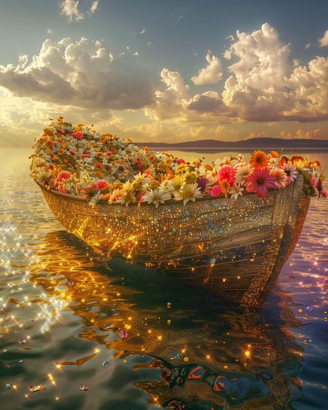 🌟🌟🌟 bling boat . . . #art #midjourney #boat #lake #nature #bling #beautiful Boat With Flowers, Summer Widgets, Golden Fashion, Boat Lake, Dream Scape, Wallpaper Video, Girly Acrylic, Iphone Wallpaper Video, Wedding Backdrop Design