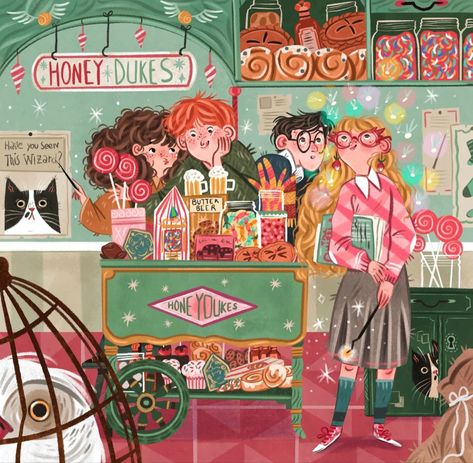 Honeydukes Aesthetic, Happee Birthdae Harry, Magic Food, Harry Potter Art Drawings, Harry Potter Illustrations, Festa Harry Potter, Harry Potter Illustration, Harry Potter Artwork, Potter Art