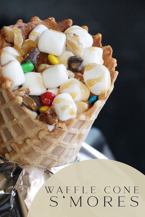 Waffle Cone S’mores Stuffed Cones, Cheesecake Cones, Stuffed Waffle, Waffle Cone Recipe, Cone Dessert, Ice Cream Waffle Cone, Waffle Cone, Waffle Cones, Ooey Gooey