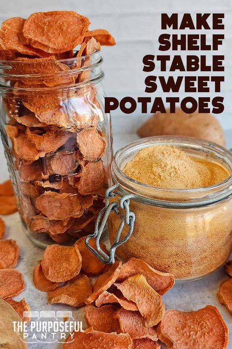 Dehydrating sweet potatoes is an excellent way to store them - whether sliced, cubed or mashed, you can have them ready year-round! Come find out how easy it is to do! Sweet Potato Chips Dehydrator, Dehydrating Sweet Potatoes, Dehydrate Sweet Potatoes, Sweet Potato Flour, Sweet Potato Chips Baked, Sweet Potato Powder, Freeze Sweet Potatoes, Canning Sweet Potatoes, Sweet Potato Bread