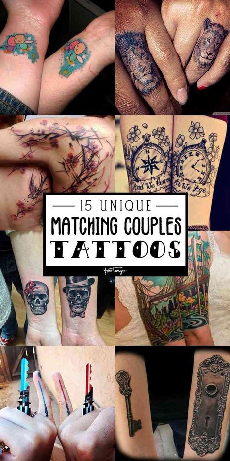 Couple Tattoos Unique Married, Tattoos That Go Together Couple, Couples Tattoos Unique Meaningful, Unique Couple Tattoos Creative Love, Awesome Couple Tattoos, Companion Tattoos, Cool Couples Tattoos, Matching Tats For Couples Meaningful, Matching Tats For Couples Unique