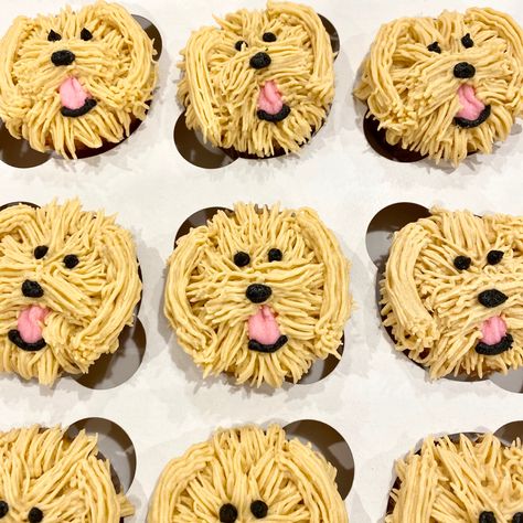 Golden Doodle cupcakes Goldendoodle Cupcakes, Puppy Cupcakes, Dog Cupcakes, Puppy Cake, Vegetarian Crockpot, Animal Cakes, Dog Birthday Party, Golden Doodle, Skinny Taste Recipes