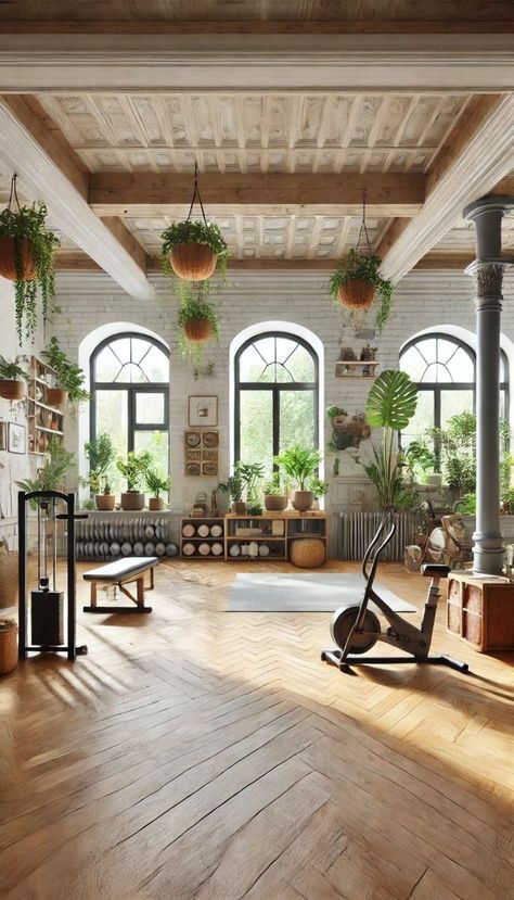 19+ Amazing Home Gym Ideas You Would Want To Have Green Workout Room, Home Gym With Plants, Cardio For Beginners, Cute Home Gym, Workout Flexibility, Yoga Room Design, Recycled Decor, Dream Home Gym, Home Gym Setup