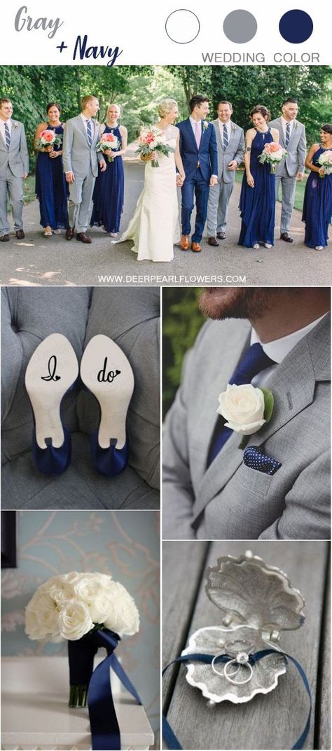 https://www.awbridal.com/blue-wedding-theme/ Color Ideas Wedding, Navy Wedding Colors, Gray Wedding Colors, Wedding Color Ideas, Wedding Color Combos, Gray Wedding, Grey Wedding, Blue Themed Wedding, Wedding Colors Blue