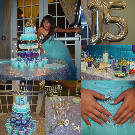 Angel's Under the Sea themed Quinceanera! Xv Themes, Sea Quinceanera Theme, Under The Sea Quinceanera, Under The Sea Quinceanera Theme, Fifteen Birthday, Angel Party, Beach Theme Birthday, Quinceanera Theme, Quince Nails