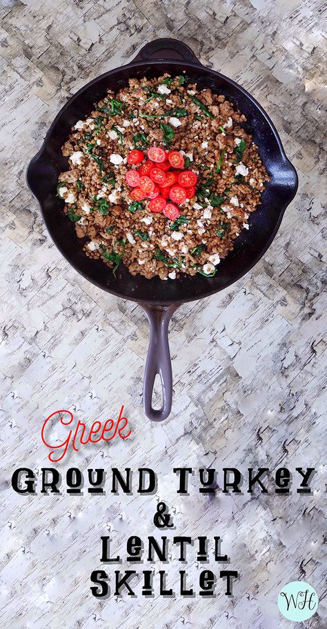 Greek Ground Turkey Lentil Skillet Ground Turkey Cherry Tomatoes, Turkey And Lentil Recipes, Lentils And Ground Turkey, Ground Turkey Lentil Recipes, Lentil And Ground Turkey Recipes, Greek Lentil Recipes, Ground Turkey And Lentils Recipes, Ground Turkey Lentil, Greek Ground Turkey