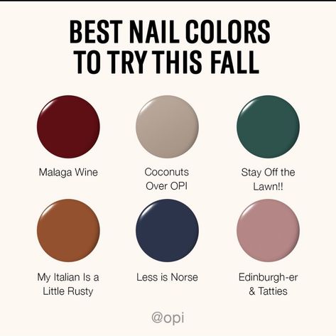 Square Nails Autumn, September Nails Color Fall, Nails Opi Gel, Mani Pedi Color Combos, Opi Shellac, Winter Nail Color, Short Fall Nail Designs, Fall Nail Colors Opi, Fall Toe Nails