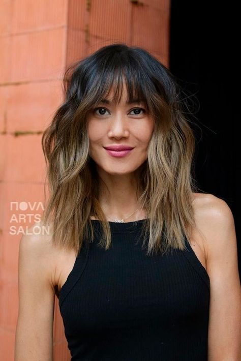 Shaggy Layered Ombre Hairstyles #ombrehair #layeredhair 2023 Bangs Trend, Bottleneck Bangs, Brown Ombre Hair, Trend 2023, Bangs With Medium Hair, Oval Face Hairstyles, Brown Ombre, Long Layered Hair, Short Hair With Bangs