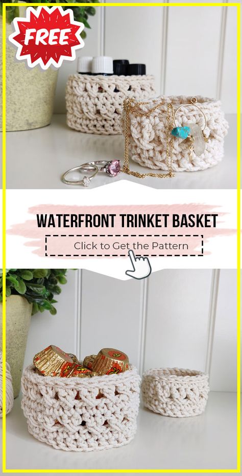 Mini Crochet Basket Pattern, Crochet Candy Dish, Crochet Trinket Dish Free Pattern, Crochet Trinket Tray, Crochet Trinket Dish, Bag Making Patterns, Hekel Patrone, Baskets Crochet, Household Accessories