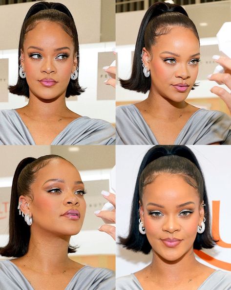 Rhianna Hairstyles, High Forehead Hairstyles, Rhianna Style, High Forehead, Barbie Ponytail, Rihanna Love, Rihanna Hairstyles, Goofy Face, Rihanna Looks