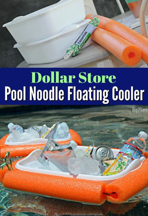 Here's how to easily make a floating pool cooler using a dish pan and a pool noodle! Such a creative dollar store craft! Diy Dollar Tree Organization, Pool Cooler, River Float Trip, Diy Organization Ideas, Floating Cooler, Pool Noodle Crafts, Dollar Tree Organization, Pool Hacks, River Float