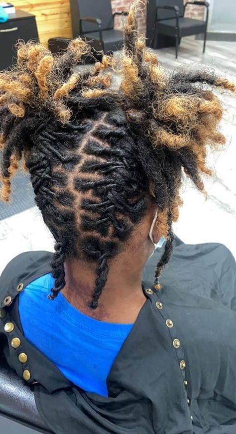 Short Dreads Ponytail, Loc Two Ponytail Styles, Dreads Styles For Women Ponytail, Loc Pigtails Style, Dread Styles For Women Black, Retwist Styles For Short Locs Women, Starter Locs Styles For Short Hair Women, Short Dreadlock Hairstyles For Girls, Short Starter Loc Styles For Women