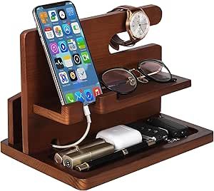 Wood Docking Station Diy, Diy Docking Station, Wood Windmill, Wood Docking Station, Phone Docking Station, Bedside Organizer, Key Holder Wallet, Boyfriend Anniversary, Nightstand Organization