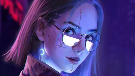 #artwork #glasses #glowing #cyberpunk Cyberpunk 2077 looking at viewer #1080P #wallpaper #hdwallpaper #desktop Cyberpunk 2077, Cyberpunk