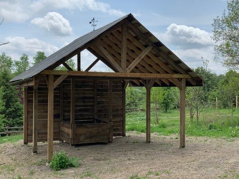 Horse shelters horse hobby farm Horse Shelter With Hay Storage, Round Bale Hay Feeder For Horses, Simple Horse Shelter, Diy Round Bale Feeder, Horse Pasture Shelter, Horse Shelter Ideas Cheap, Hay Shelter, Diy Horse Shelter, Horse Run In Shelter