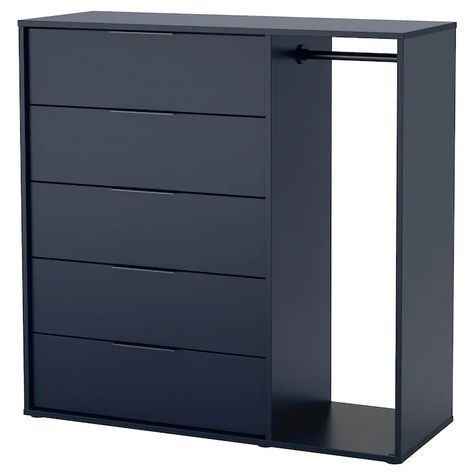 NORDMELA Chest of drawers with clothes rail - black-blue - IKEA Clothes Rail Ikea, Ikea Kullen, Ikea Usa, Ikea Website, Ikea Store, Painted Drawers, 4 Drawer Dresser, Pant Hangers, White Chests