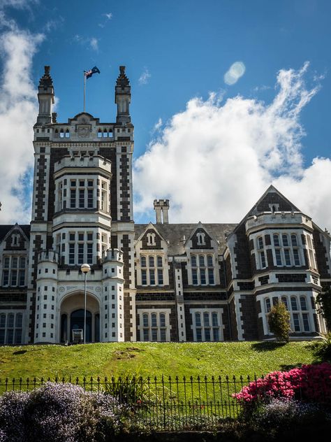 Otago Boys High School in Dunedin New Zealand. I love the Gothic revival architectural style of the building. Tattoo Map, Dunedin New Zealand, Claim To Fame, Interesting Architecture, Timber Architecture, Living In New Zealand, Globe Travel, Revival Architecture, New Zealand South Island