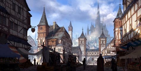 Medieval city, Jung yeoll Kim on ArtStation at https://www.artstation.com/artwork/D2B20 City Artwork, Fantasy Town, Medieval City, Bad Intentions, Fantasy Background, Sanders Sides, Landscape Concept, Level Design, Fantasy City