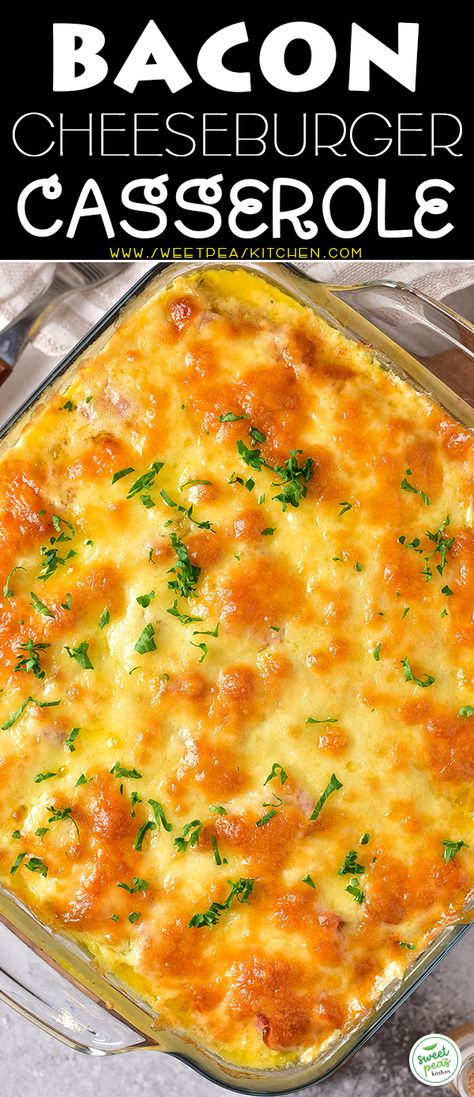 Bacon Cheeseburger Bake, Hamburger Bacon Casserole, Bacon Cheeseburger Lasagna, Bacon And Hamburger Recipes, Bacon Cheese Burger Casserole, Cheeseburger Casserole Recipes, Ground Beef And Bacon Recipes, Cheese Burger Casserole, Cheeseburger Bake