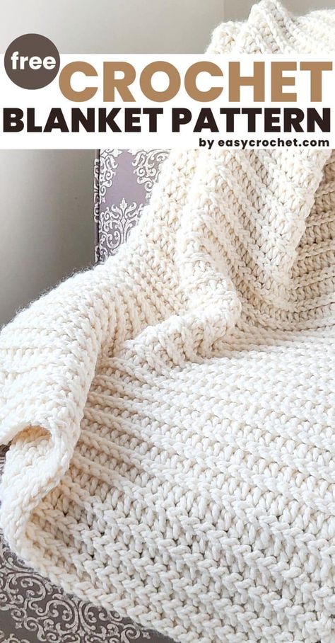 Free Crochet Throw Blanket that is easy to crochet and uses only two beginner-friendly stitches. Chunky Crochet Throw Blanket, Chunky Crochet Throw, Crochet Blanket Video, Crochet Throws, Chunky Crochet Blanket Pattern, Crochet Blanket Stitch Pattern, Crocheted Afghans, Sandwich Loaf, Crochet Styles