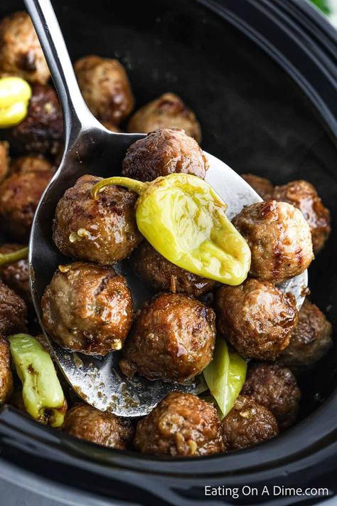 Crock Pot Mississippi Meatballs - Eating on a Dime Mississippi Meatballs, Frozen Meatballs Crockpot, Spicy Meatballs Recipe, Quick Bread Recipes Easy, Eating On A Dime, Au Jus Gravy, Meatball Recipes Easy, Quick And Easy Soup, Winter Cooking