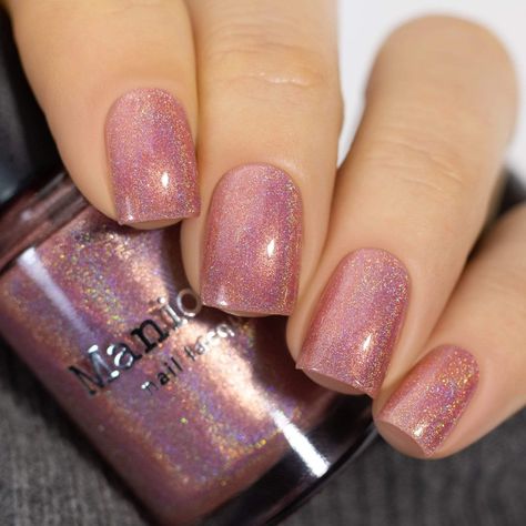 Pixie Pink Pearl Holographic Nail Polish | Maniology Rose Gold Nail Polish, Pearl Nail, Purple Holographic, Boho Nails, Shimmer Nail Polish, Pastel Nail Polish, Pink Holographic, Pastel Nail, Gold Nail Polish