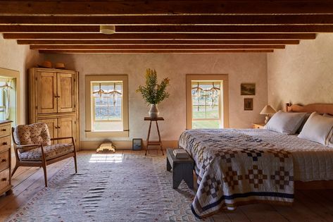 An exceptional timber-framed farmhouse in Upstate New York painstakingly renovated by hand | House & Garden Farm Bedroom, Humble House, Danish Chair, Rustic Wooden Table, Country Design, Upstate New York, Scandinavian Inspired, Main Bedroom, Farmhouse Design