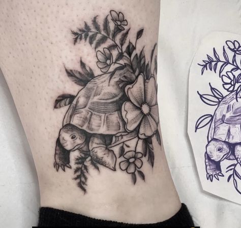 Tortoise Flower Tattoo, Desert Tortoise Tattoo, Tortoise Tattoos, Tortoise Tattoo, Turtle Tattoos, Scar Cover Up, Shell Tattoos, Ankle Tattoos For Women, Ankle Tattoos