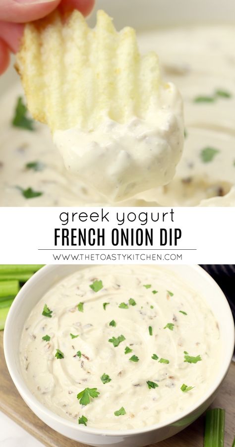 Greek Yogurt French Onion Dip by The Toasty Kitchen #healthy #greekyogurt #frenchoniondip #dip #diprecipe #recipe #appetizer #yogurt #lowcalorie #highprotein Yogurt Dip For Veggies, Greek Yogurt Veggie Dip, Greek Yogurt Dips, Cream Cheese Dip, French Onion Dip, Greek Yogurt Recipes, Healthy Dips, Onion Dip, Recipes Appetizers