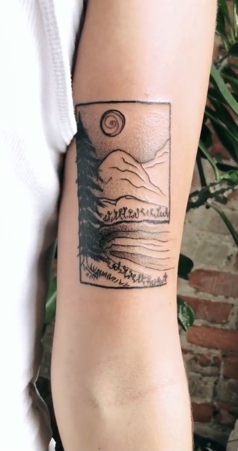 #tattoo #mountaintattoo #naturetattoo Granola Girl Tattoo, Granola Tattoo, Girls With Sleeve Tattoos, Mountain Tattoo, Granola Girl, Nature Tattoos, Tiny Tattoos, Girl Tattoos, Triangle Tattoo