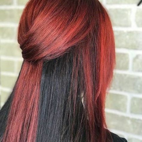 Red Over Black Hair, Black And Red Hair, Black Hair Ombre, Red Hair With Highlights, Highlights Ideas, 1920s Hair, Red Hair Inspo, Ginger Hair Color, Hair With Highlights