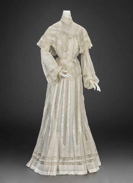 Wedding Dress artist Unknown nationality American creation date 1903 materials cotton, lace accession number 75.440A-C 1900s Wedding Dress, 10s Dress, 1903 Fashion, 1910 Wedding, 1900s Wedding, Wedding Dress Bodice, 1909 Fashion, American Wedding Dress, Edwardian Wedding Dress