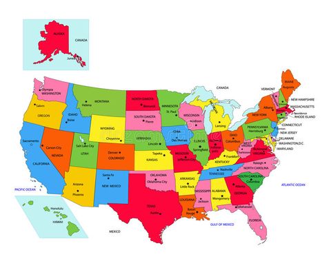 USA 50 States with State Names. And Capital cities in vivid colors. vector eps10 , #ad, #State, #Names, #States, #USA, #Capital #ad State Names, Geography For Kids, 4th Grade Social Studies, States And Capitals, United States Capitol, State Capitals, United States Map, Printable Maps, Education Logo