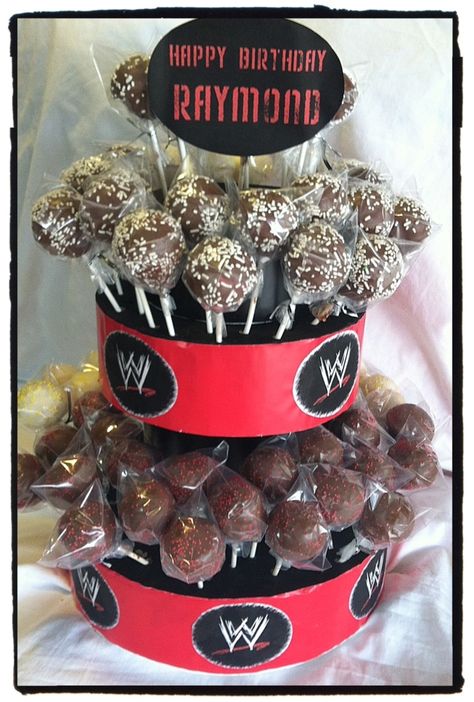 Wrestling Birthday Cakes, Wwe Cake, Cake Pop Ideas, Wrestling Cake, Wrestling Birthday Parties, Wrestling Birthday, Wrestling Party, Wwe Birthday Party, Wwe Party