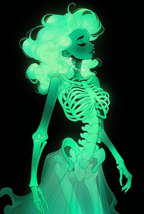 Ghost Lady Art, Ghost Lady Drawing, Ghost People Aesthetic, Light Creature Fantasy Art, Glowing Character Design, Ghost Oc Design, Radioactive Character Design, Ghost People Drawing, Ghost Woman Art