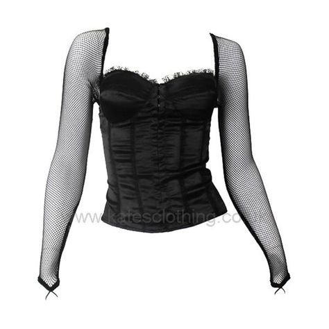 Black Satin Bustier Top with Fishnet Sleeves by Hell Bunny ❤ liked on Polyvore featuring tops, shirts, long sleeves, corset, long sleeve fishnet shirt, bustier corset tops, long-sleeve crop tops, fishnet shirt and long sleeve shirts Fishnet Long Sleeve Top, Satin Bustier Top, Fishnet Sleeves, Black Bustier Top, Fishnet Shirt, Black Satin Shirt, Long Sleeve Corset Top, Moda Hippie, Satin Bustier