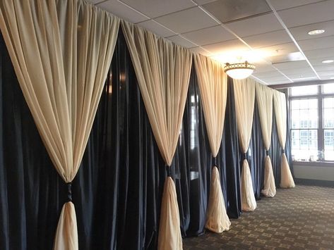 DIY Black Sateen Wall Draping -12' Height - Per Foot Wall Draping, Church Backdrop, Valentines Dance, Stage Backdrops, Wall Drapes, Draping Ideas, Pipe And Drape Backdrop, Jazz Party, Gold Drapes