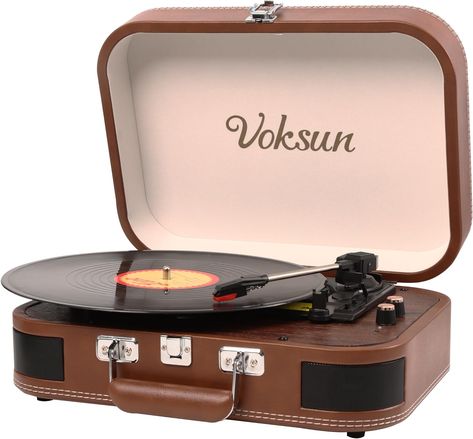 Record Player, VOKSUN Portable Bluetooth Vinyl Turntable with Built-in Stereo Speakers, 3-Speed Belt-Drive Suitcase Vinyl LP Player, Supports Vinyl to MP3 Recording, AUX/USB/RCA/Headphone Jack Red Record Player, Red Record, Lp Player, Vinyl Turntable, Vinyl Player, Turn Table Vinyl, Cute Birthday Ideas, Vintage Suitcase, Record Players