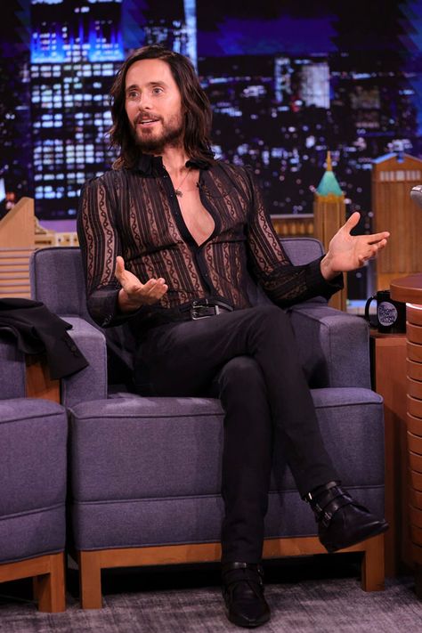 Jimmy Fallon Youtube, Jerad Leto, Sheer Black Shirt, Saint Laurent Fashion, Shannon Leto, The Tonight Show, Tonight Show, Jimmy Fallon, Jared Leto