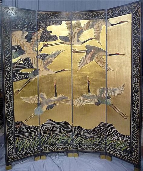 Painted Screens, Jean Dunand, Folding Screen Room Divider, Screen Room Divider, Japanese Screen, Screen Room, Chinese Decor, Panel Screen, Asian Painting