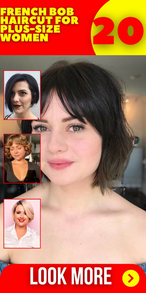 Embrace the Versatility of a French Bob Haircut for Plus Size Women: Designed to Suit Round Faces, this Hairstyle Elevates Your Look. Explore Options for Medium Lengths, Mid Lengths, and Shoulder-Length Cuts. Whether You Choose a Pixie, Short Curly, or Short Pixie Style, Short Hair Embodies Your Confidence. Mid Size Haircut, Short French Bob Round Face, French Bob Plus Size, Haircut For Plus Size, Haircut For Plus Size Women, French Bob Haircut, Short Hair Transformation, Bobs For Round Faces, Chin Length Cuts