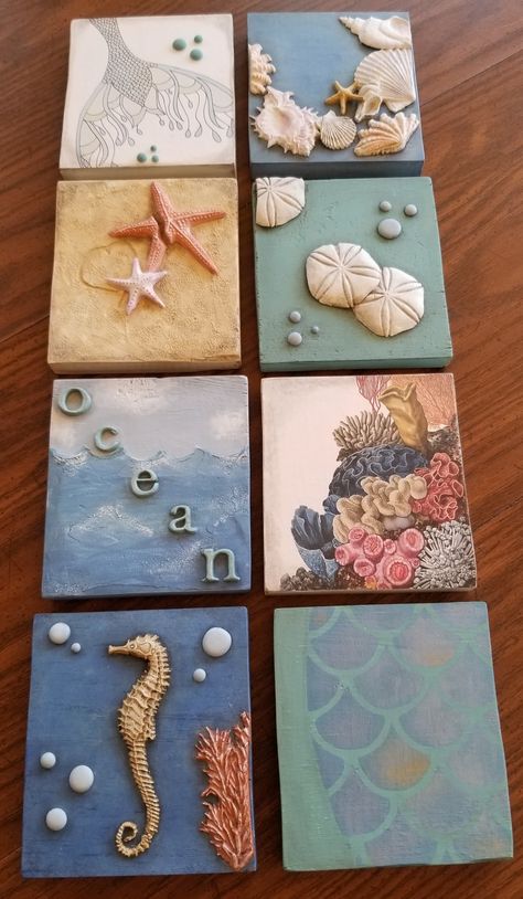 Clay And Seashells, Beach Crafts Diy, Seashell Art Diy, African Pottery, Cerámica Ideas, Tile Crafts, Shell Crafts Diy, Sea Crafts, Clay Wall Art